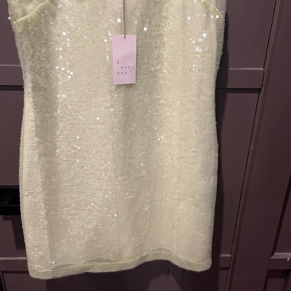 A New Day Light Lime Elegant Sequin Women's Dress Size XS MINI - Picture 4 of 7